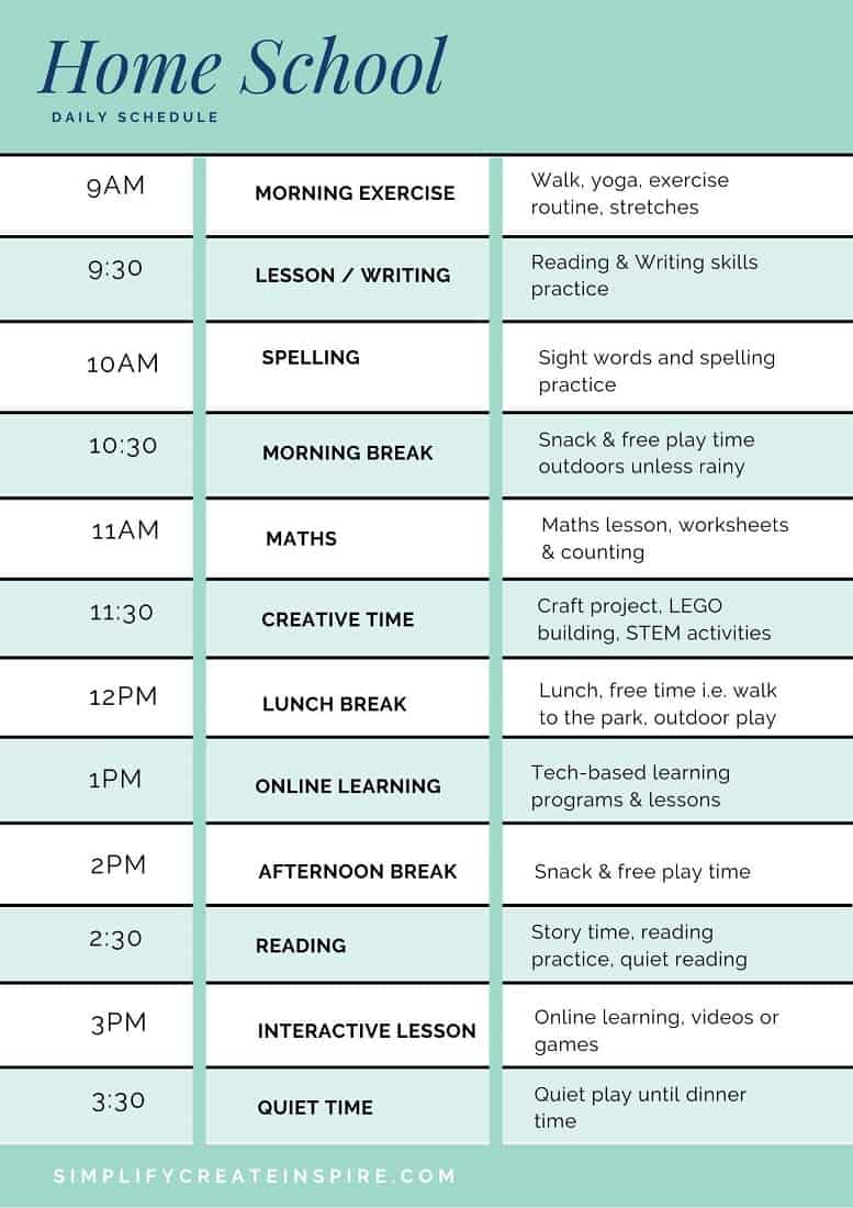 Temporary Home Schooling + Printable Schedule | Simplify Create Inspire