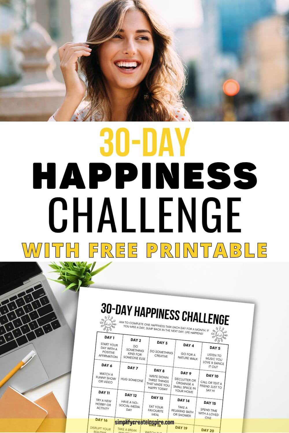 30-day happiness challenge with free printable.