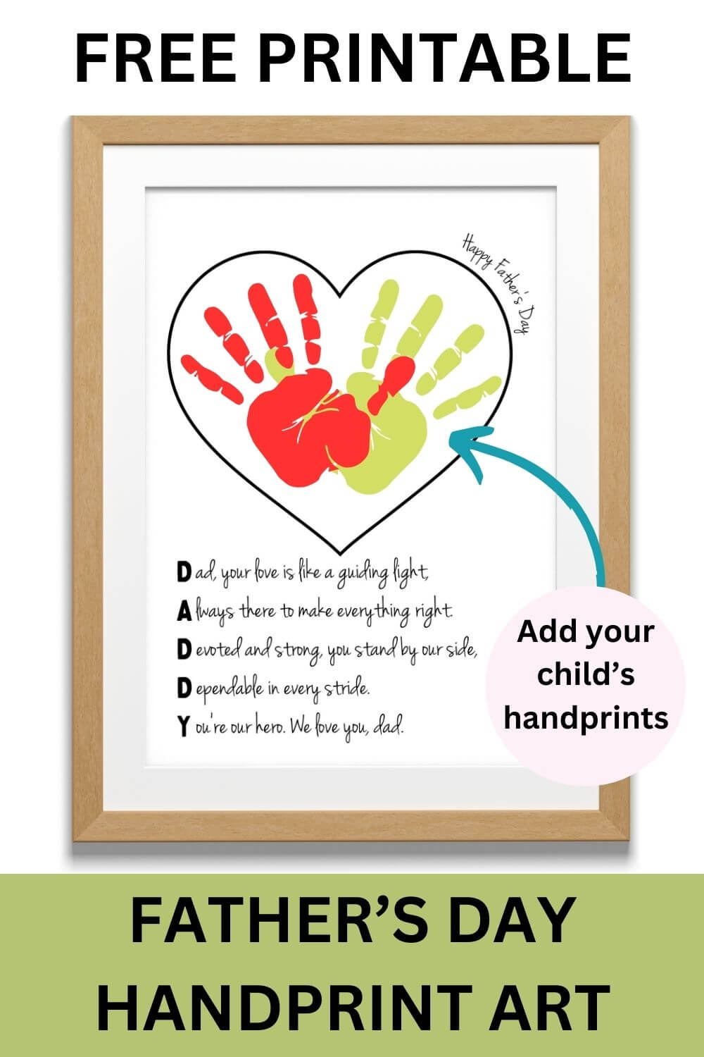 free printable father's day handprint art template in wooden frame.