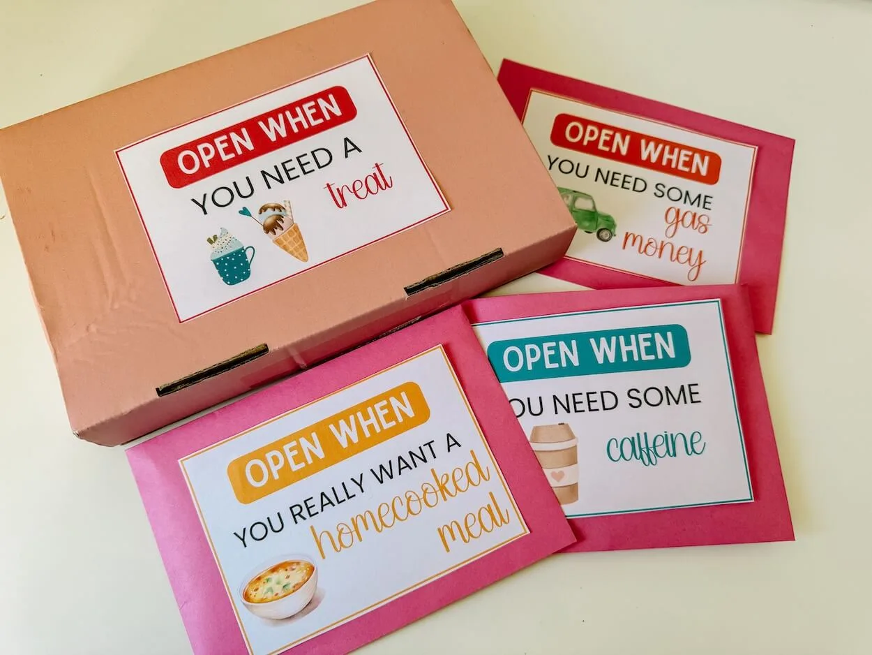 open when letter labels on envelopes and a box.